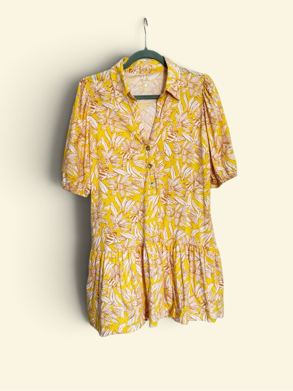 Lilly Pulitzer Yellow Floral Button-Front Tunic Size Small